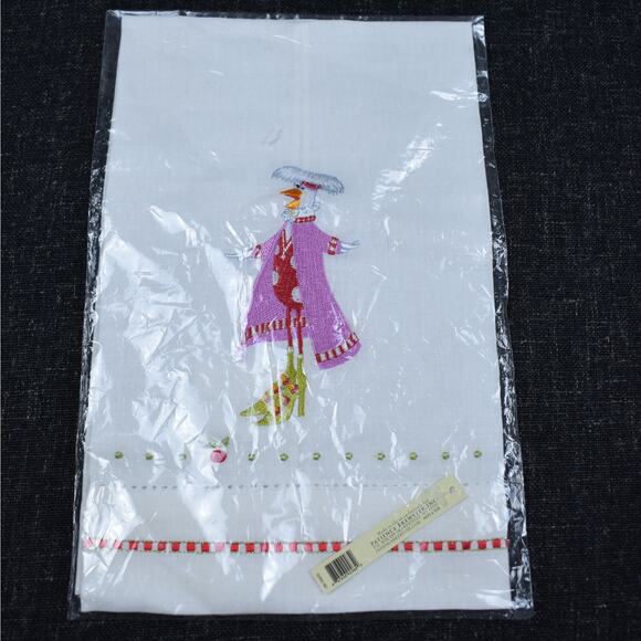Patience Brewster 12 days calling bird in heels Christmas embroidered tea towel - Picture 1 of 6